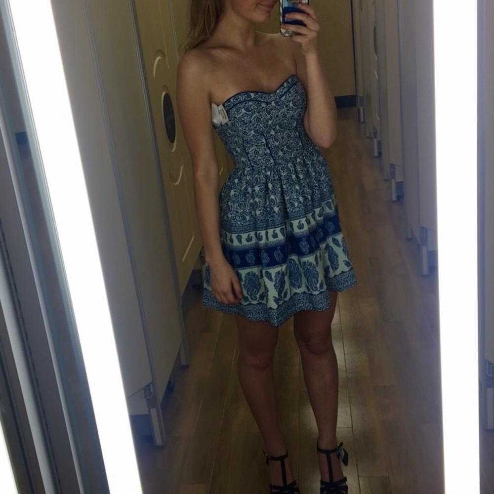 Land of Gypsies Strapless Blue and White Sundress